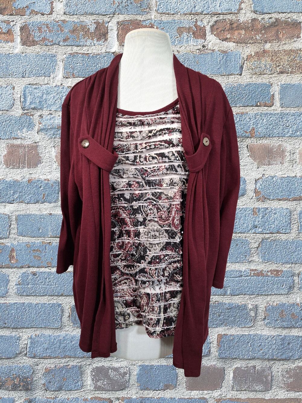 Christopher & Banks Ladies Size Large Maroon top with Attached Shell